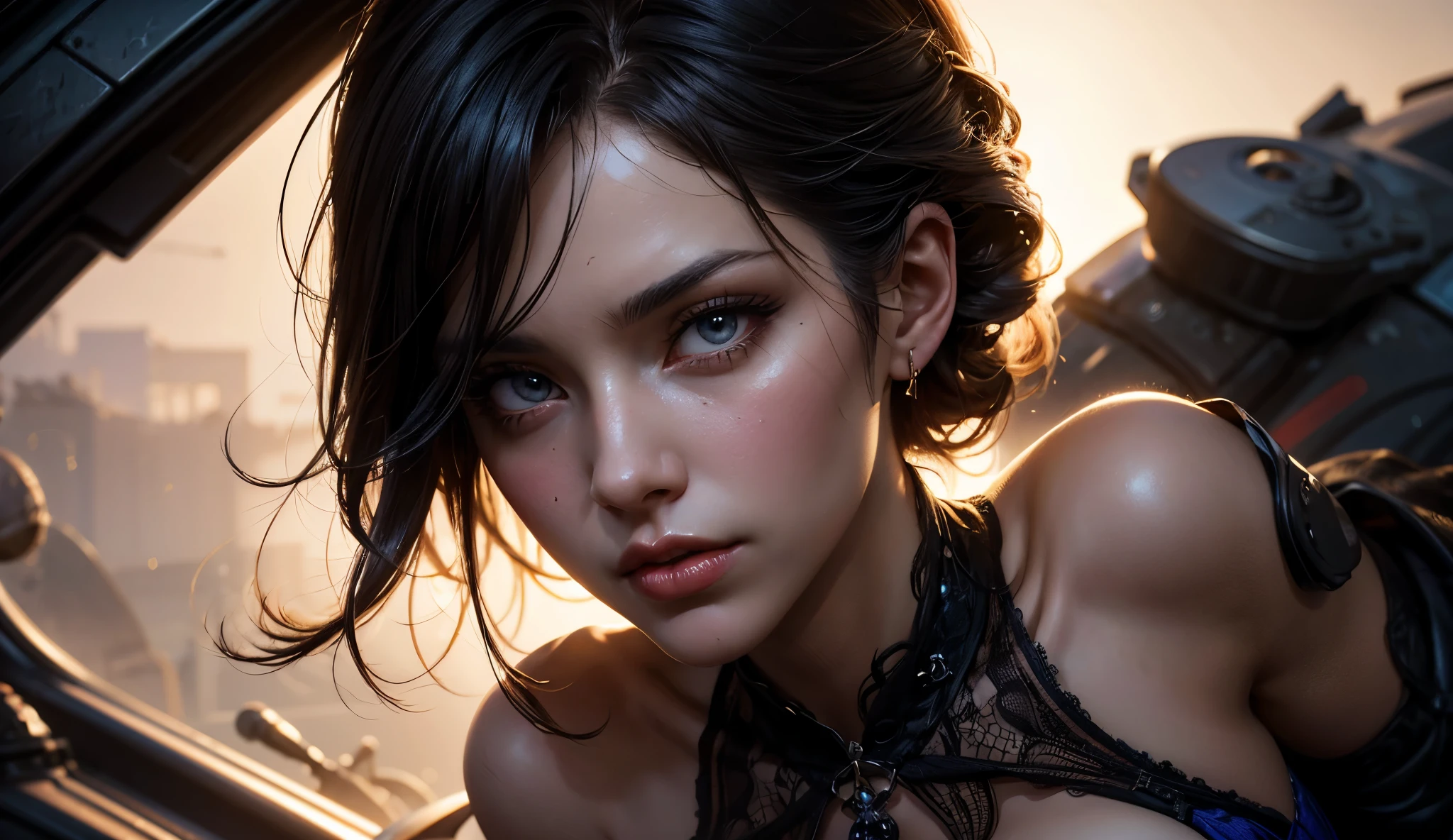 "((Obra maestra))(The best lighting, alto contraste, oscuro, dramatic, Acabado fotorrealista),(mujer ensangrentada, blue lingerie, she's sick, enfado, Llorosoujer abraza a Cthulhu), lagartos gritando, tortugas, ratas. Luz Caravaggio"
