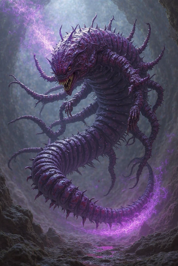 Create a black snake with purple eyes and sharp teeth whole body drawing