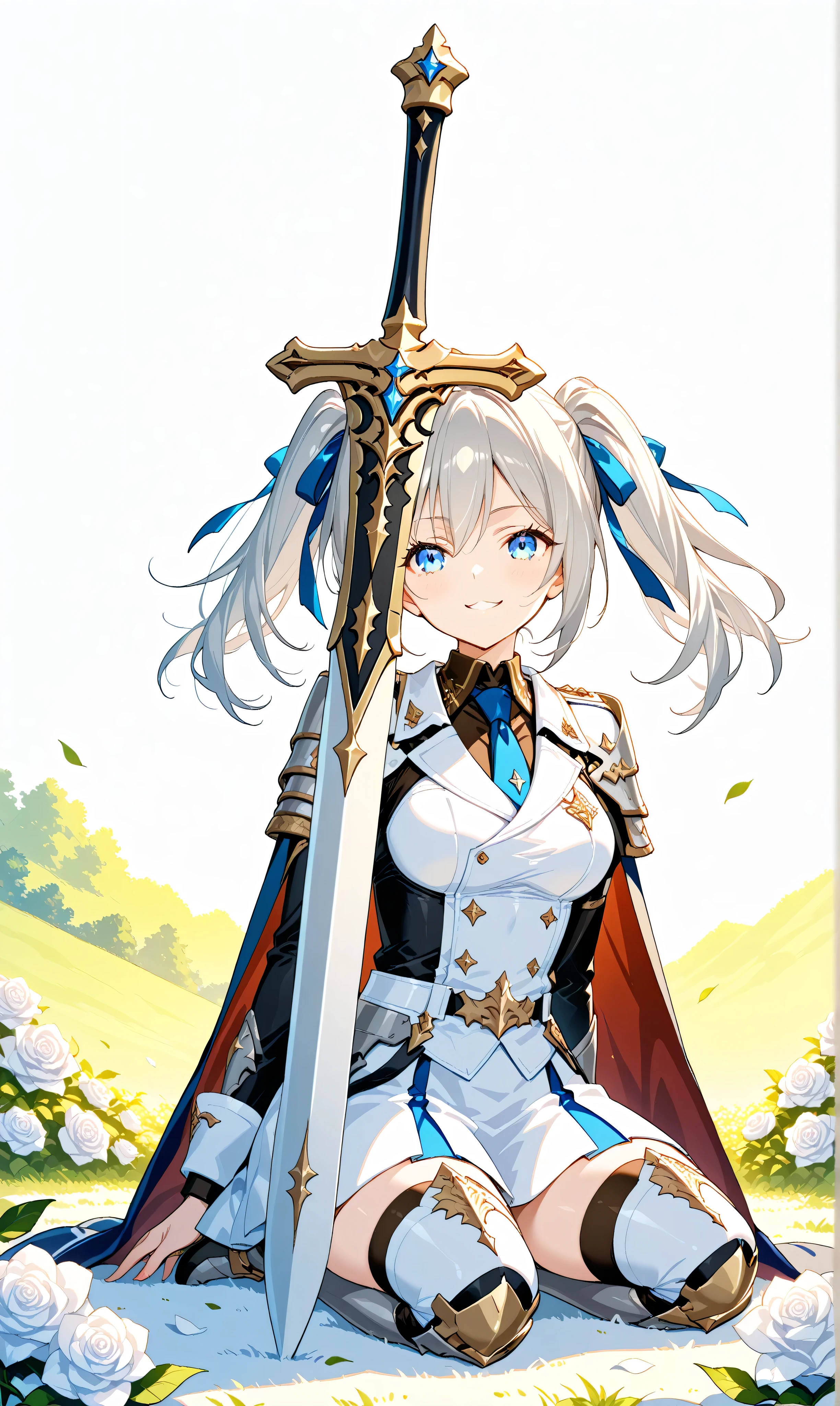 Anime character sitting on the ground with a sword in her hand - SeaArt AI