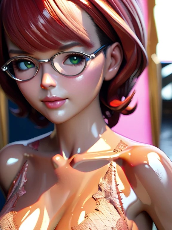 nsfw, (best quality:1.4),(shiny skin), body focus, (cute face), (((best quality))), illustration, ((Beautiful Finger)), , Beautiful body, Beautiful character design, midriff, (parted lips:1.4), (nose blush:1.2), , (cinematic lighting),[backlighting], [crepuscular ray], [detailed ambient light], [gray natural lighting], [ambient light on the belly],  [explict content], [sharp focus], ((masterpiece), Commission for High Res, masterpiece, best quality, detailed image, bright colors, detailed face, perfect lighting, perfect shadows, perfect eyes, flawless face, gorgeous body, shiny body, center focus, gaze at the viewer, solo, (masterpiece:1.21), (best quality:1.2), (illustration:1.2), (cinematic lighting:1.3),extremely detailed face, (cute face), perfect lighting, extremely detailed CG, (perfect hands, perfect anatomy)，,perfect lighting, Colorful, Bright_Front_face_Lighting, ultra high res, highres, absurdres:1.2, bokeh:1.2, lens flare, (vibrant_color:1.2), 
1girl, Brown hair in a low ponytail, rounded glasses, brown eyes, lustful expression, silver hoop earrings,barefoot, arms crossed, frontal view, (:1.2),  (red lingerie), big breast, sfw