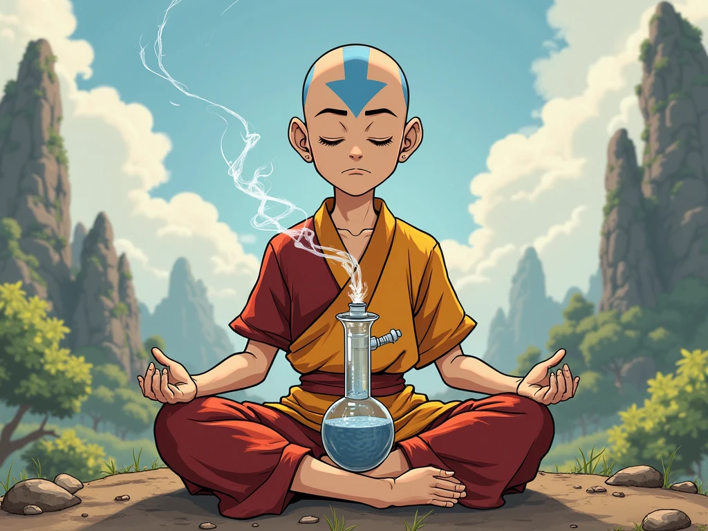 avatar aang, hand wear and smoking bong ,   21 years old, meditation
cartoon 