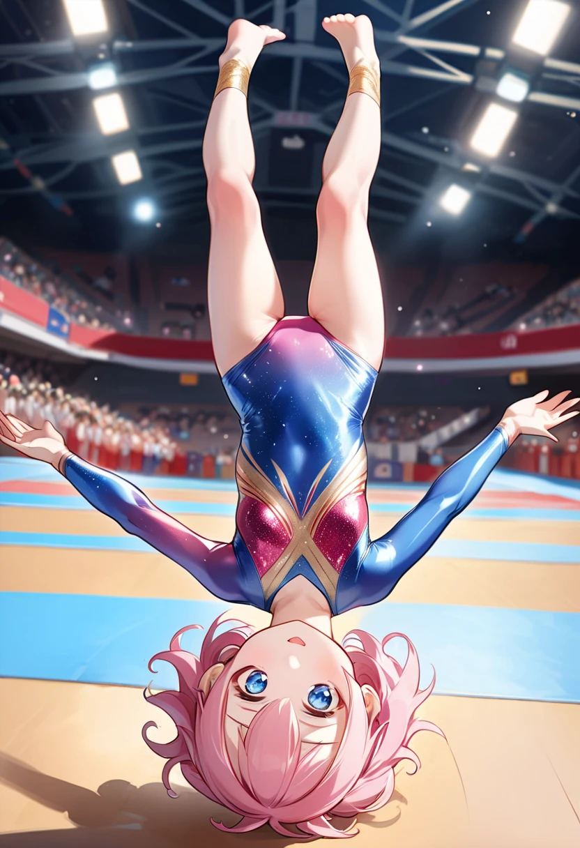 (masterpiece, 4k, high quality, colorful, super detailed eyes and face:1.2), CARTOON, ANIME, CARTOON ARTSTYLE, 1girl, solo, 20-year-old woman, dirty blonde hair, long hair, green eyes, tan-olive skin, wearing a tight glossy purple leotard and socks, tight attire, posing in leotard and tiara, largest haunches ever, big booty, in spandex suit, tight outfit, sexy pose, dominant pose,