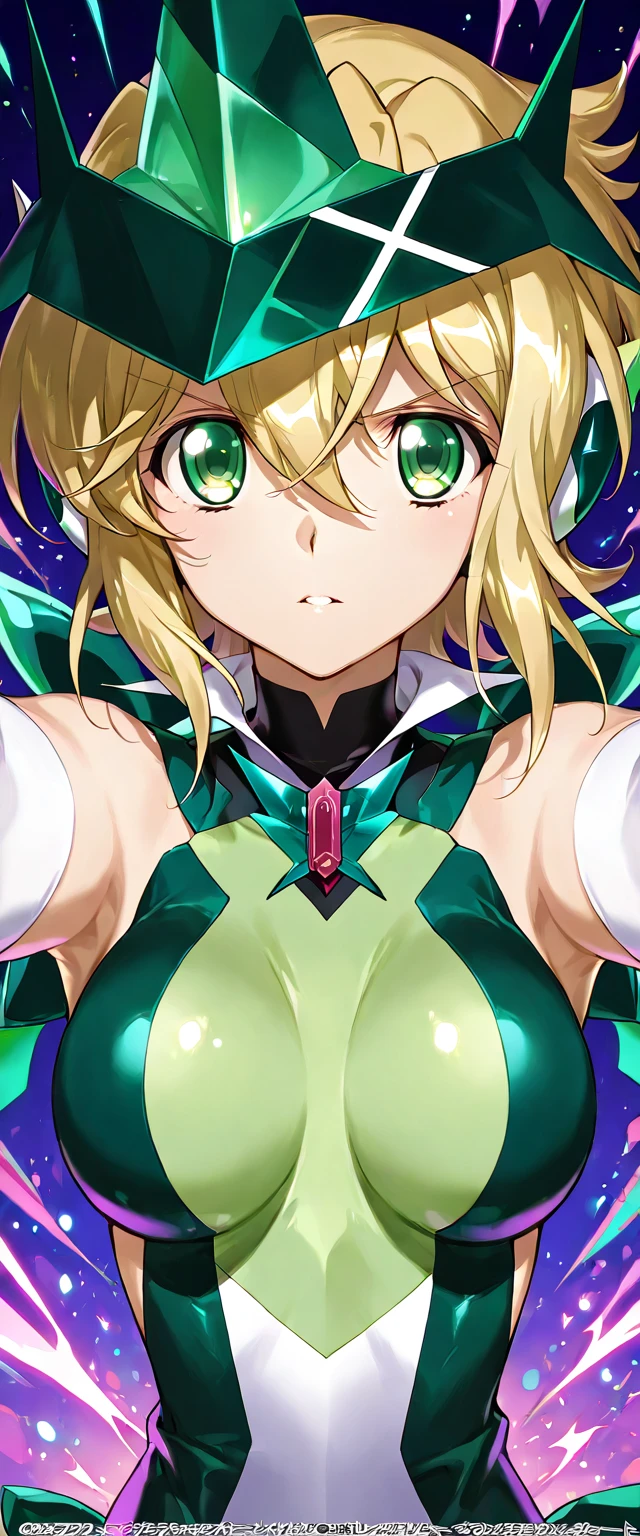 surprised, green transparent background, translucent splashs, ((((lightgreen glowing body, glowing bodyskin, glowing nude, glowing nude_only)))), flying in the center, ((masterpiece, best quality)), 1girl, topless, solo, young female, luminous hair, short hair, bobcut, g-cup breasts, huge breasts, full breasts, highest details, luminous eyes,