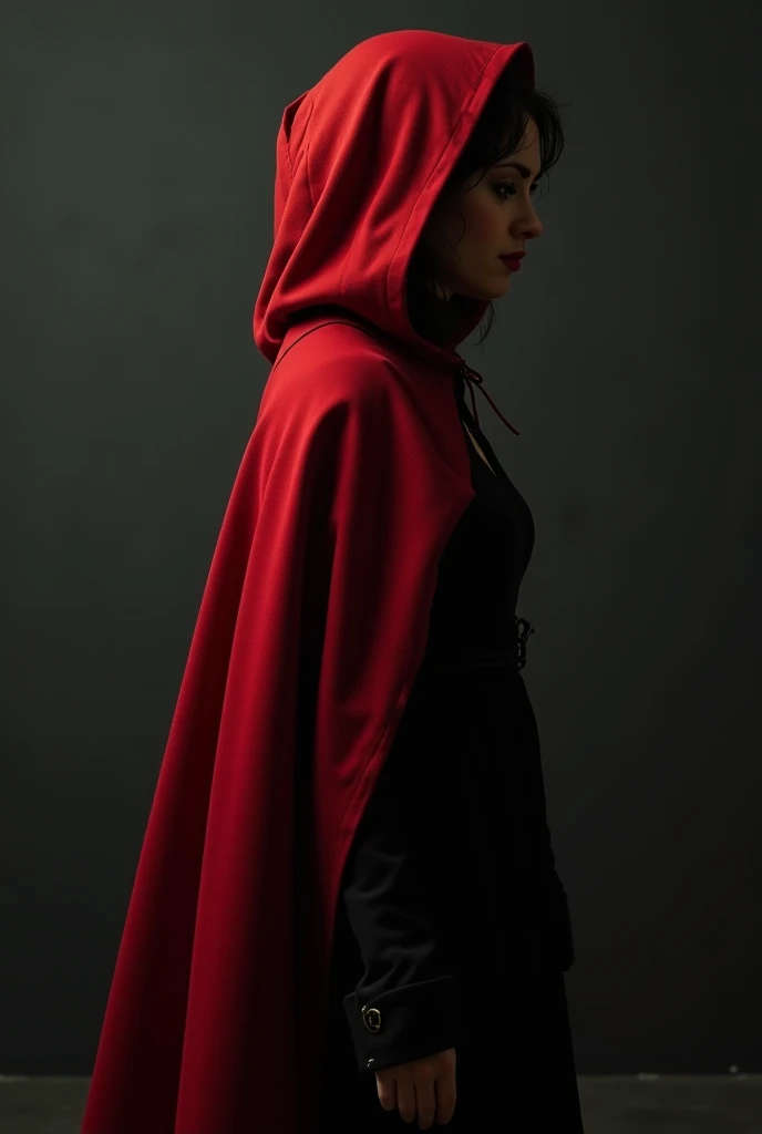 ((Girl in red cloak)), Brown Hair, Great face and eyes, (Beautiful girls), Brown Hair, ((Highest quality)), (Very detailedな), (Very detailed CG 統合 8k 壁紙), Very detailed, High resolution raw color photos, In a dimly lit room、Professional photography, , Written boundary depth,profile、Angry expression、Wearing a red cloak、Tied up with rope、His hands are tied tightly behind his back、