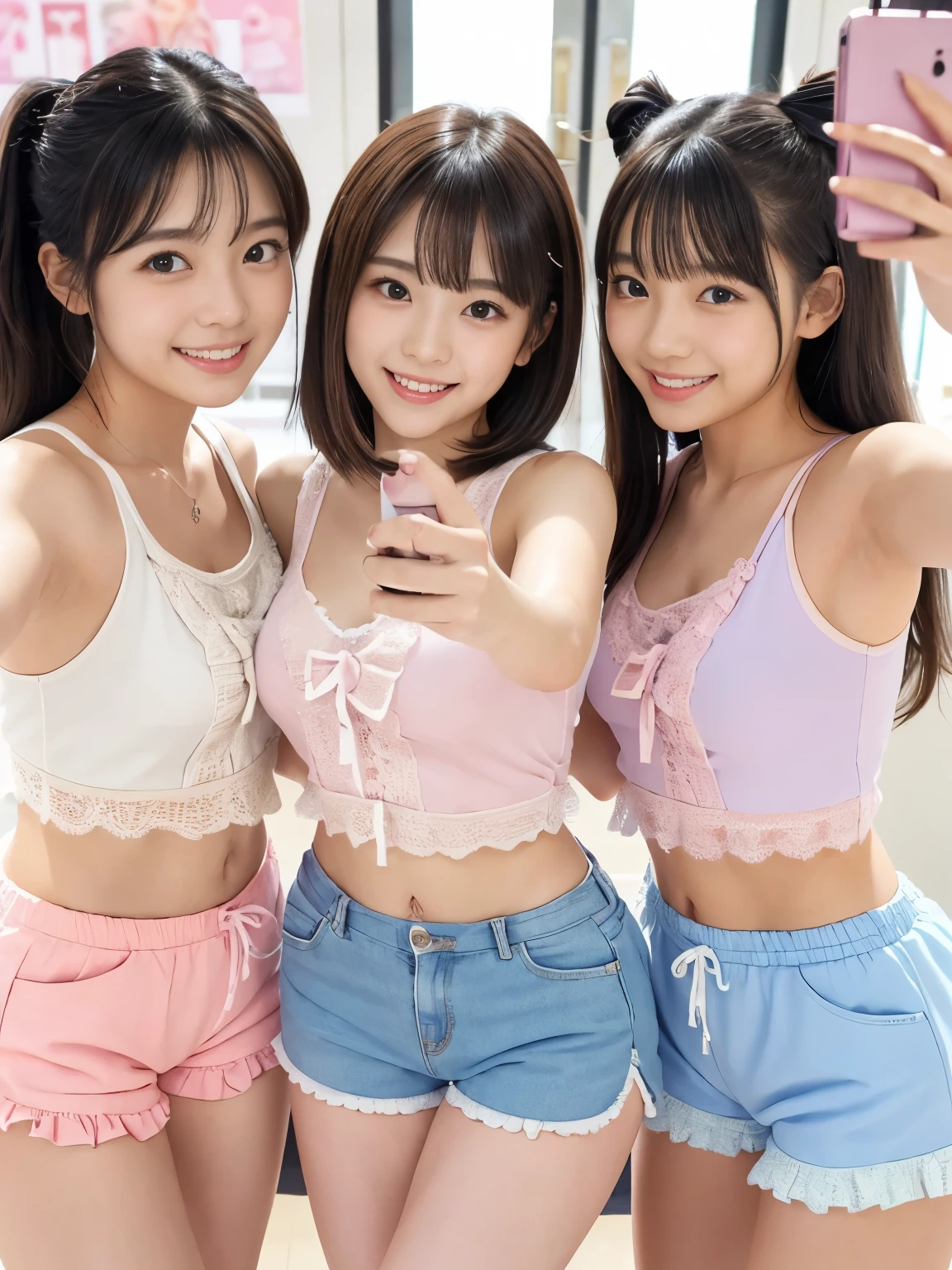 Wearing a pink JK plaid skirt,Junior high school student wearing only a white bra