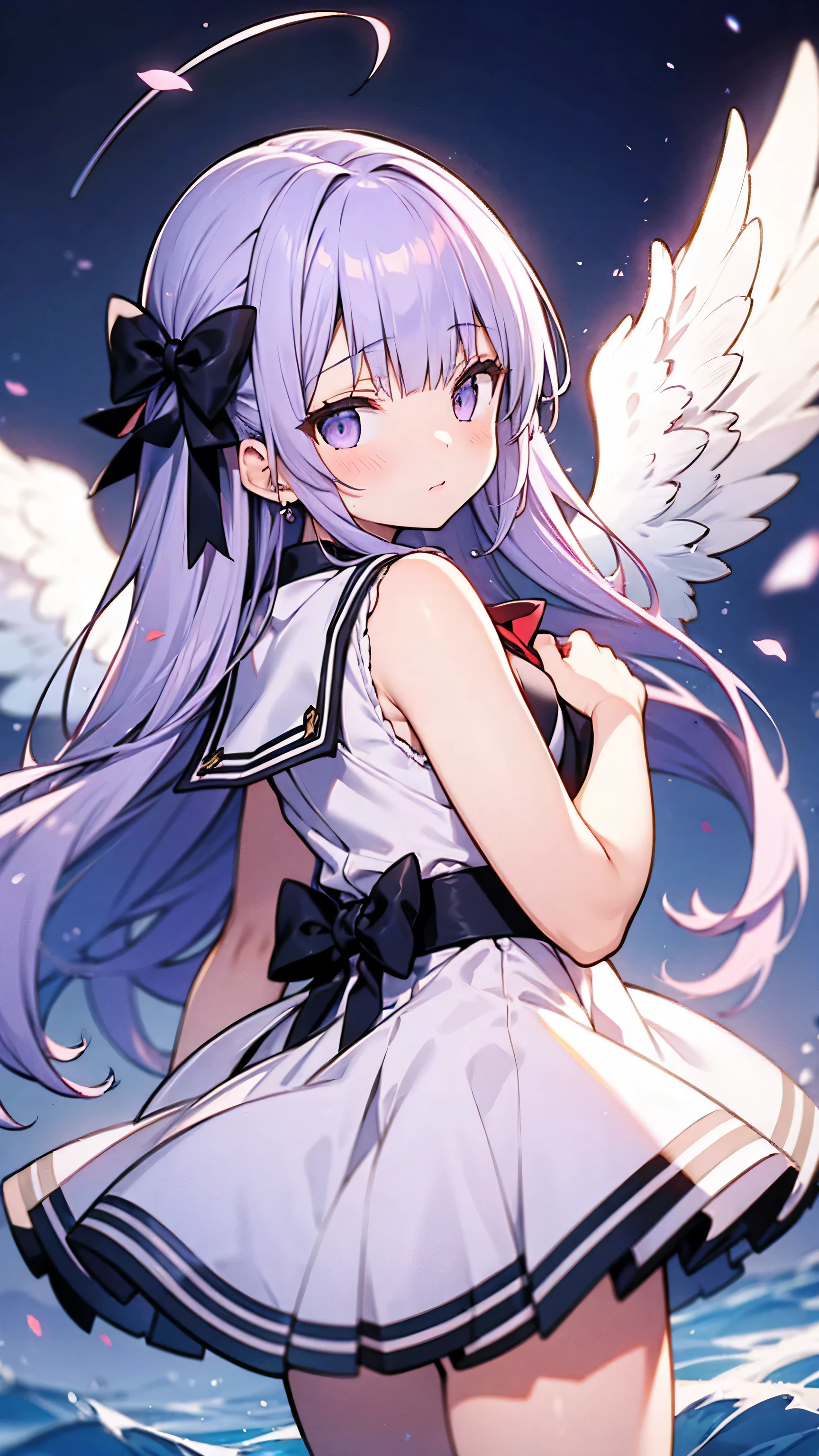 girl, nsfw, ((best quality)), pov, lying on bed, vaginal penis, boy on top, cum in pussy, creampie, pussy, white pantyhose, head_sculpture, (low twintails:1.1), yurisaki_mika, white_beret, mika_serafuku, sailor_collar, mika_halo, flower_hair_ornaments, multiple_wings, blush, clying, open mouth, arms up, spread legs