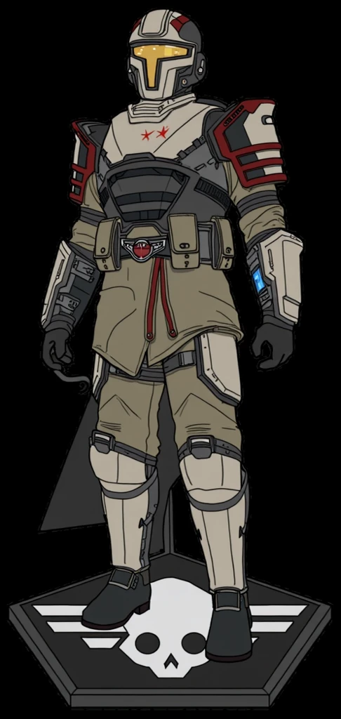 there is a robot with a helmet and a gun in a room, intimidating full body armor, apex legends armor, full body shot hyperdetailed, future soldier clothing, combat mech clothes, wearing techwear and armor, mechanic punk outfit, full body picture, future combat gear, soldier outfit, lunar themed attire, thicc build, combat gear, camouflaged gear, heavily equipped