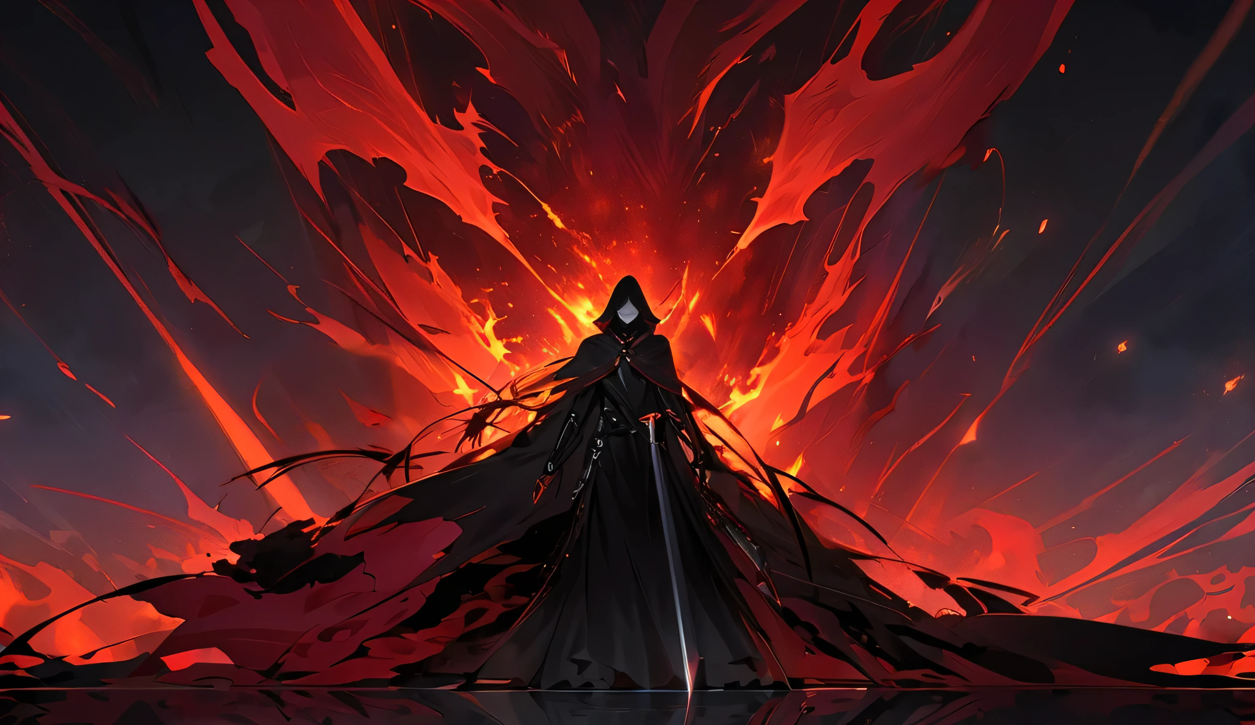 アニメ,a red forest with blood running down. dramatic lighting.