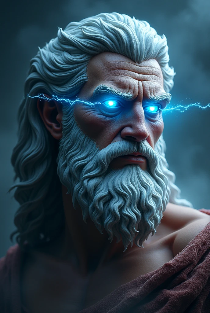 Chibi Zeus, god of thunders, in a mythical 3D render with dynamic pose and lightning effects.