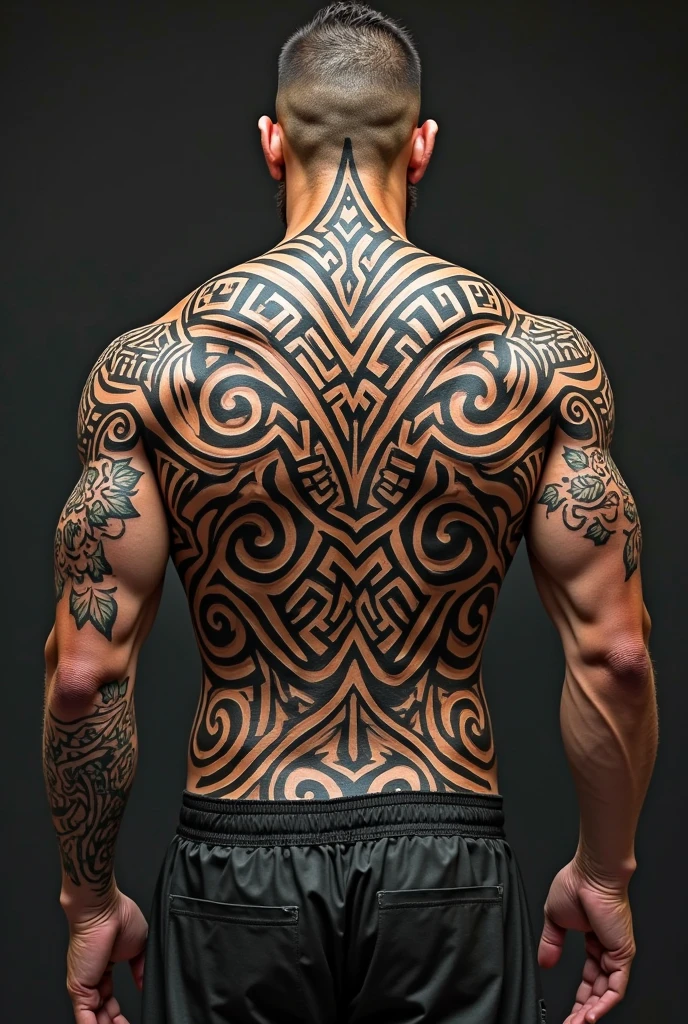 Mix Japanese waves background style with Arabic letters in one powerful artistic man shoulder tattoo