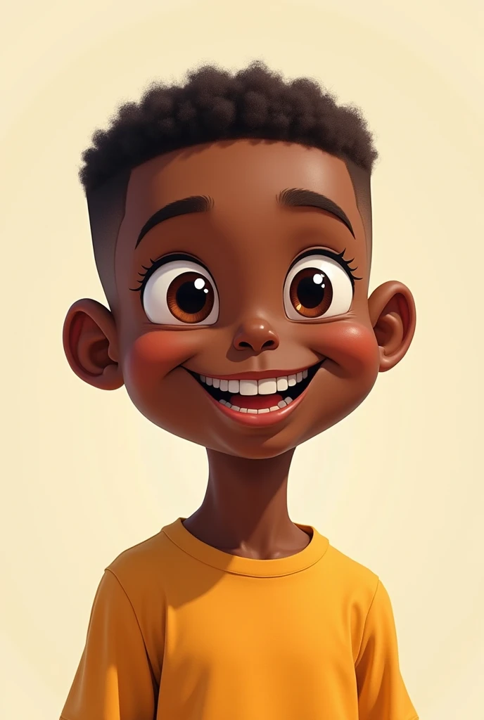 (photorealism:1.2),a dark white-skinned boy with curly hair with less hair on the sides than on top, with a long face and small, round, dark brown eyes with medium-sized teeth in front and slightly set apart, wearing a red, blue and green striped sweater and jeans-colored overalls