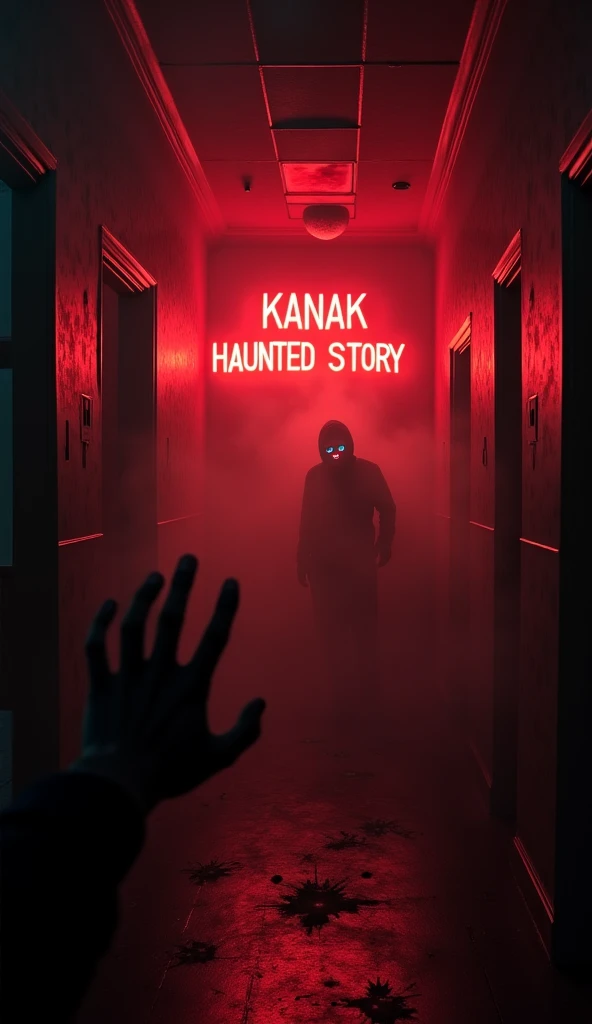 The scene should feature a dark, eerie atmosphere with a haunting, young very beautiful and hot bride figure standing in a pose, dimly lit room. The bride's face is partially obscured by a bloodstained veil, with glowing, sinister eyes peeking through. Include the title 'Khuni Vadhu' in bold, blood-red text with a dripping effect,