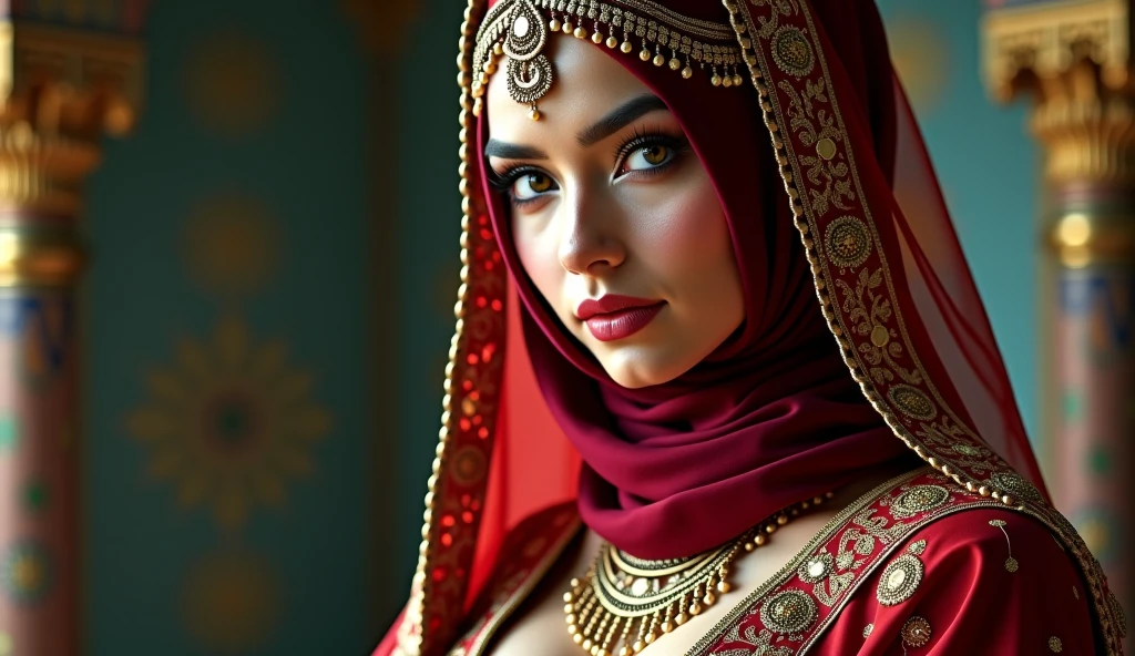 woman  in hijab,pear shape body,deep navel,thick thighs,