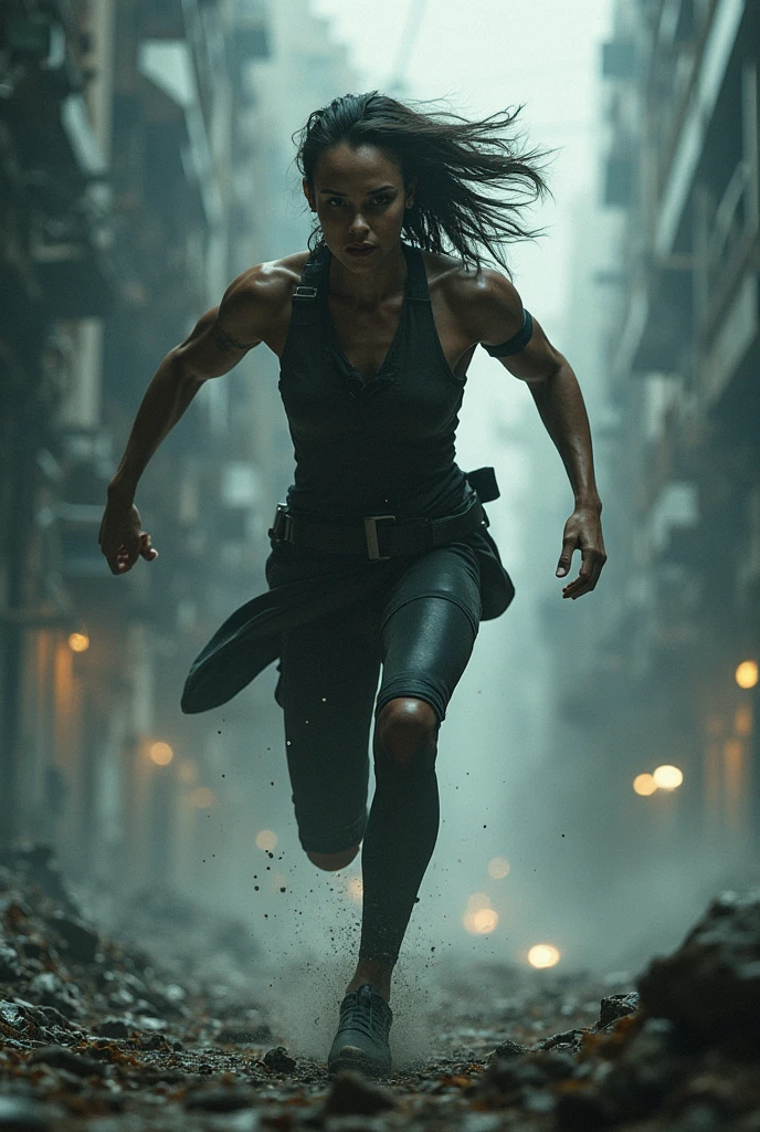 with short hair jumping and fighting