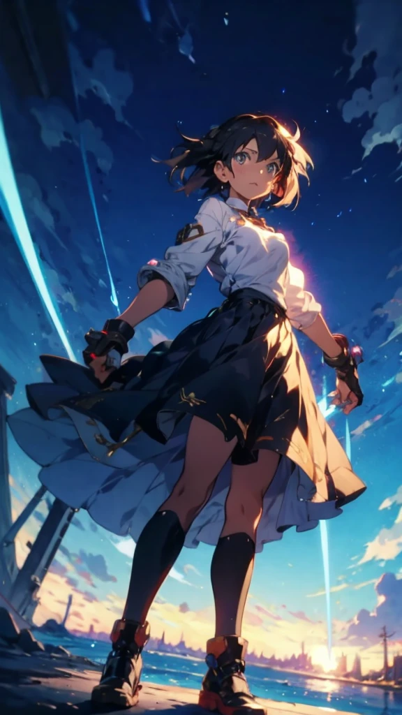flat color,({Mia},1girl,tween,beautiful detailed face,(navy hair-color),(wavy-short hair),parallel eyebrows,navy eyes with large brown irises,blunt bangs,small nose, fresh lips,small chin,small breasts,small hip,(5feet tall)), Ninja armor,Psycho Power,Ukiyo-e style illustration,dynamic pose,beautiful lighting,