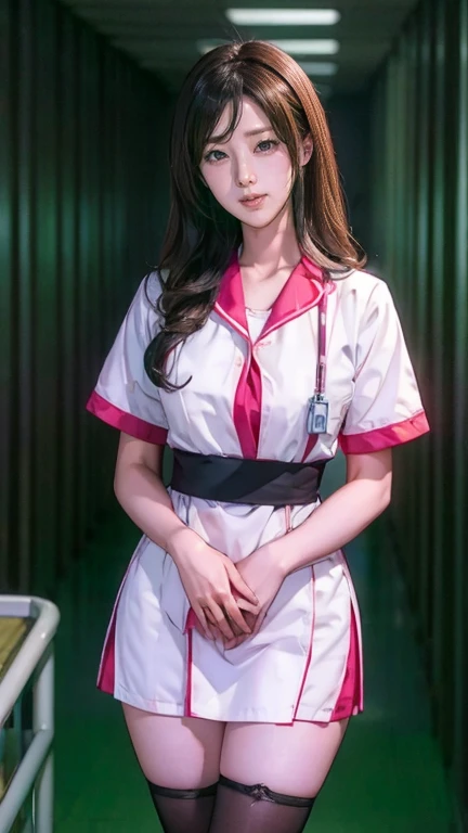 Pornographic images,Movie Scenes,Fantasy art,Best image quality,Surreal portrait,(8k),Ultra-realistic,最high quality,high quality,High resolution,high qualityの質感,Attention to detail,Beautiful details,Fine details,Highly detailed CG,Detailed Texture,Realistic facial expressions,Tabletop,before,dynamic,bold,1 Girl,(Ideal body proportions:1.5),Highly detailed skin,curve,,Beautiful breasts,Large Breasts,Pale skin,(Thinning hair),(Soft Hair),(Super Straight Hair),Long, slicked bangs,Very light coppery amber hair,Hair on one eye,(Pink nurse uniform:1.3),(Sculpture Pose:1.5),(hospital、Hospital room、Patient Bed:1.5), Tifa, (barefoot:1.4), (Tight clothing:1.5), Late Night,  mini skirt, Lying in bed