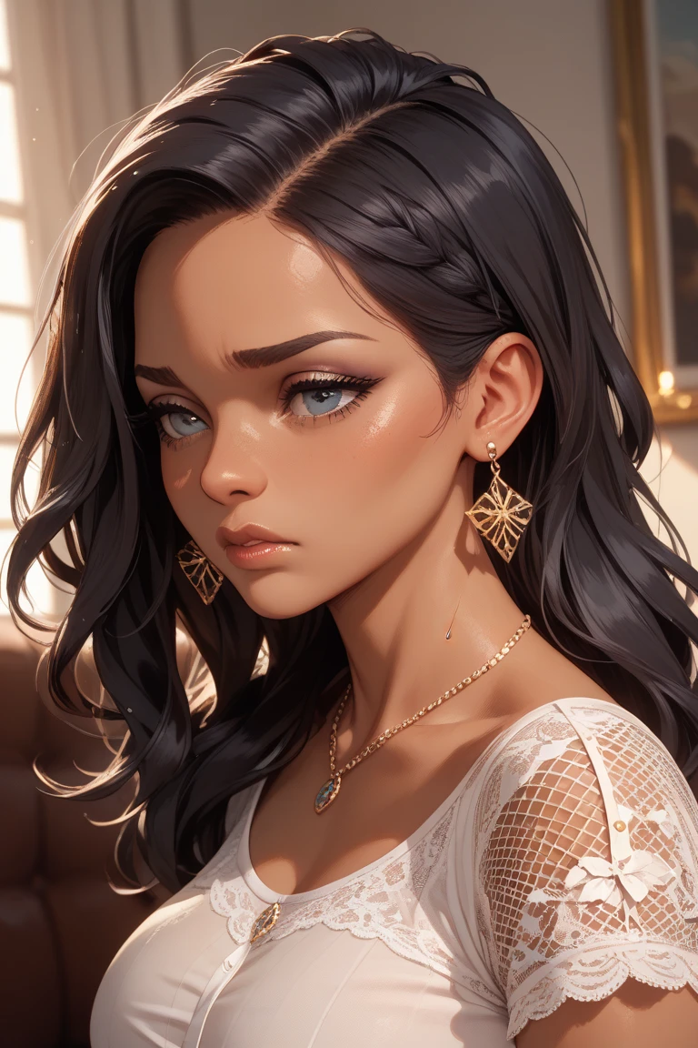 (obra de arte, melhor qualidade, Absurdo, 4k, aesthetics, detalhado, intricado, perfect lighting)1 garota, olhos azuis,cabelo preto comprido, rosto perfeito, olhos perfeitos, roupas vermelhas e brancas,