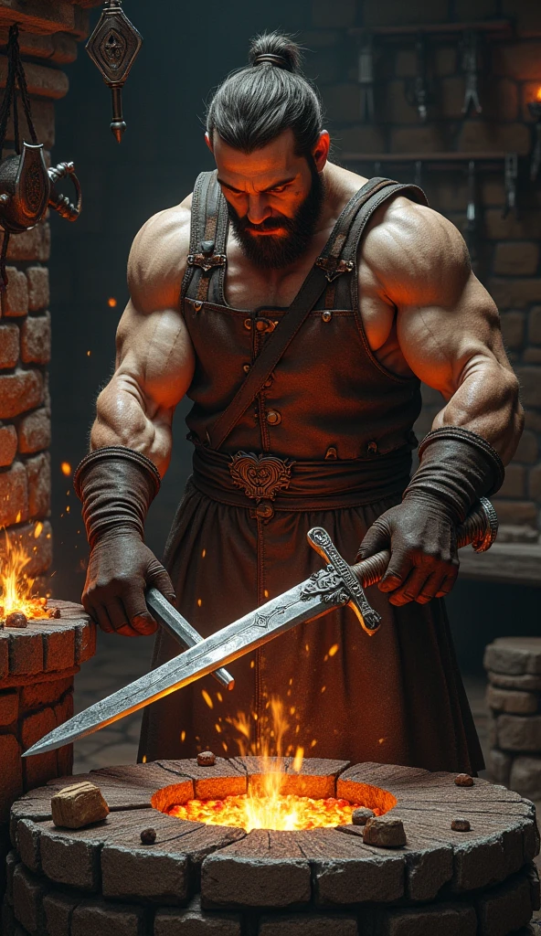 Blacksmith with sword clear background realistic