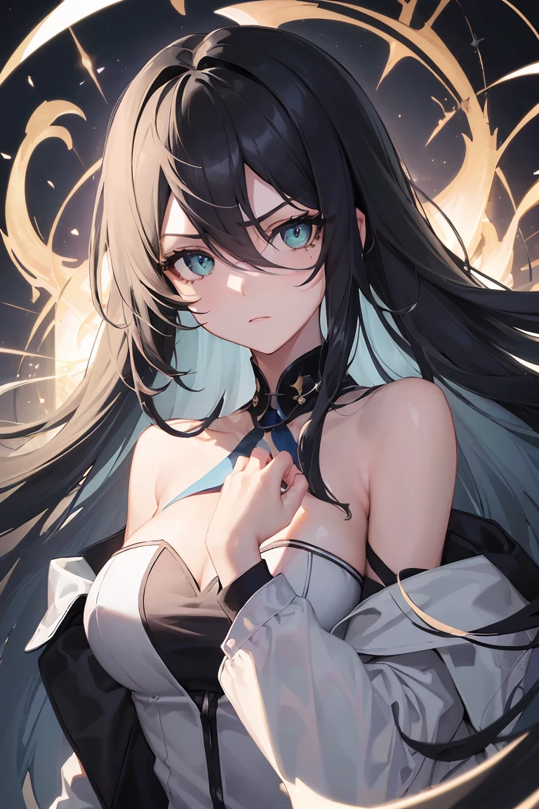 masterpiece, Awesome girl, pretty girl, bust, Eye for detail, Perfect Eyes, Portraiture, A face with attention to detail, Same eyes, Glare, Rainbow colors, Global Illumination, Soft Light, Dream Light, Digital Painting, 8kクローズアップ, Fantasy, Night Sky, performer, nebula, White Crystal, moonlight, Tranquility, summer, (8k:1.1)