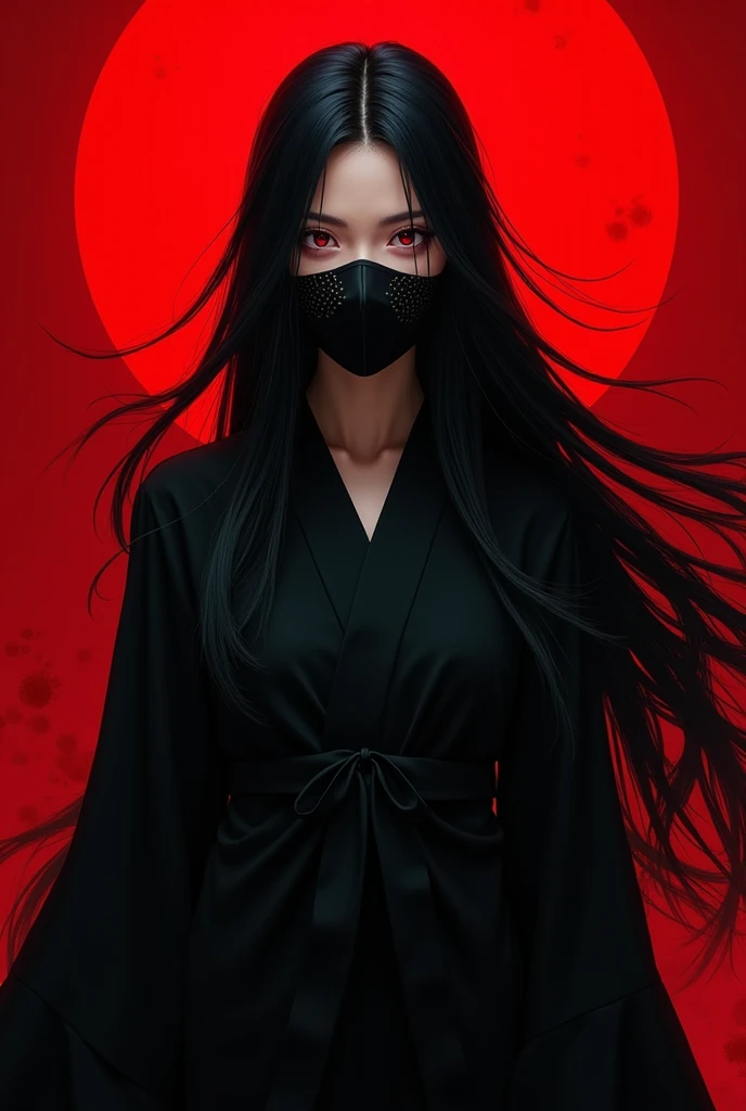 Closeup Portrait, An Abstract surreal n Abstract surreal colorful simple painted black PESonGoku standing at a cliff with extreme Long Hair throughout the frame, katana, red Blood Splash, made of lines, vertical lines, horizontal lines, Portrait Made of intertwining snakes, weaving over and under each other throughout the frame, emphasis effect, moire effect, awash in colorful shades, seamlessly extends the lines,