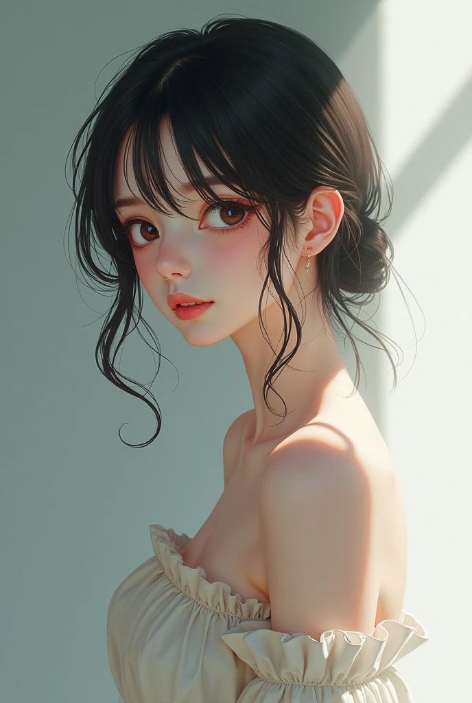 (((Masterpiece))), (((portrait))), Kujou Sara, diffused light, dynamic shadows, sharp focus, realistic, detailed, highres, absurdres, white background, no bra, photorealistic, lifelike, wet, mascara, blushing, sleeveless, youthful appearance, pee stain, white panties, (((nudist))), (((sweept bangs))), (((side braided ponytails))), (((lips apart))), (((cutest))), (((hips sway)))