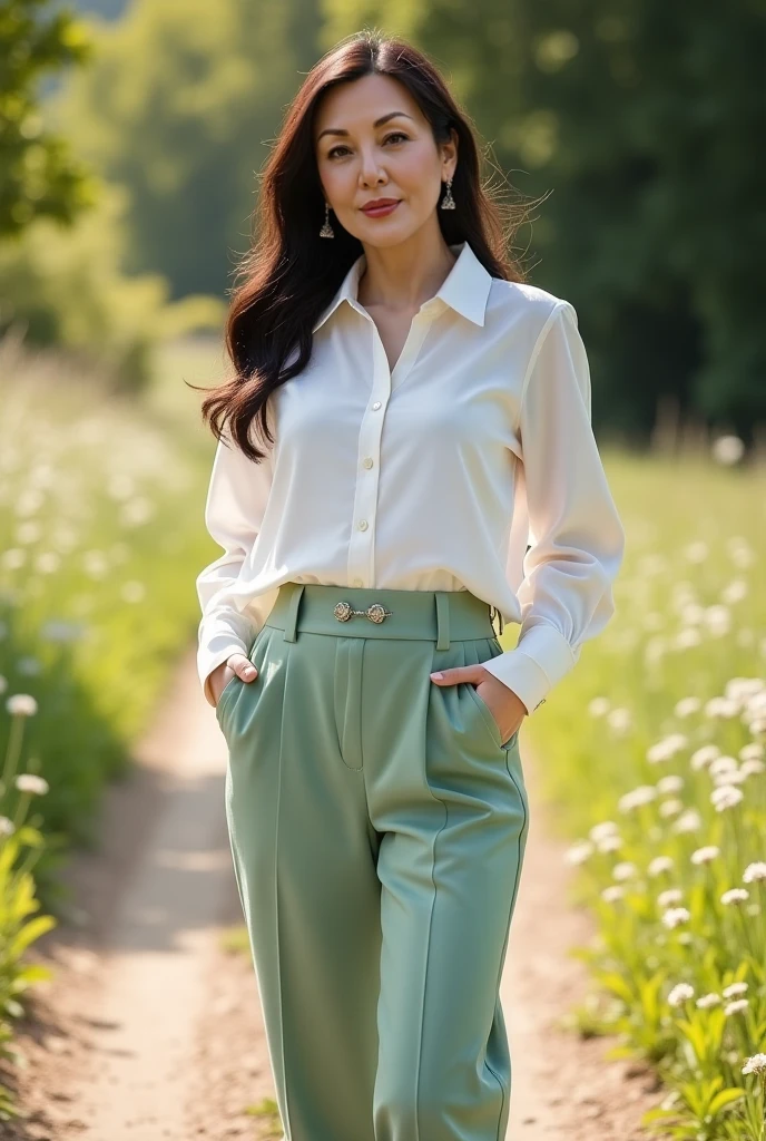 (highest quality,8k,High resolution:1.2),(beautifulRealistic.4)、(Cute Japanese Girl:1.4),(glamorous)、Perfect Anatomy、Beautiful limbs、Jumper、Collared shirt、pants、sneakers、Artistic Background、Surrounded by the forests of Yakushima、Sexy pose、Professional photos、