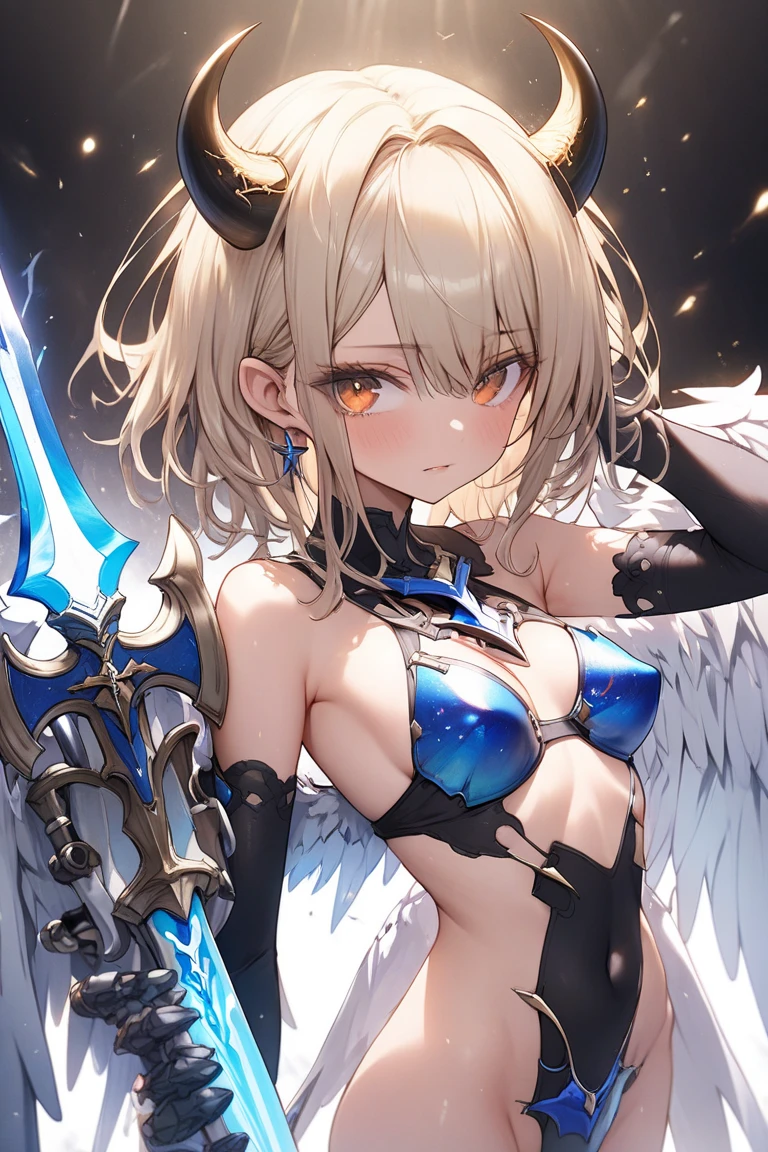 (masterpiece:1.2), (highest quality:1.2), perfect eyes, perfect face, perfect lighting, middle ages, bed, 1 boy,blonde aqua eye, ((((((hair over one eye)))))), Braid Styles, spiked hair, blunt bangs, bob hair, a braid, Ahoge, ((((white bikini armor)))), cute eyes, medium breast, glaring, open mouth, ((from above)), ((front)), arms behind back, Vivid depiction, ((spread legs)), orgasm, scared, , abs, ahegao, smile+happy, fang, spoken heart, ((face close up))