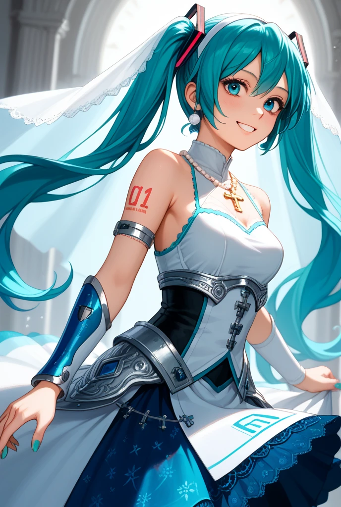 Hatsune Miku, a large breast、A slight smile、IceMagicAI