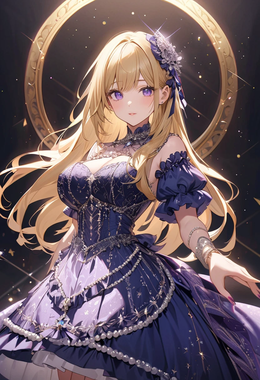 (anime artstyle),Masterpiece,Best Quality,Super Detail,((Very Delicate and Beautiful)),(((Solo))),((full body)),(((1 princess in gorgeous princess rococo ball gown with voluminous hoop skirt))),crinoline,Long train,(bling-bling),((gorgeous rococo ballgown with beautiful embroidery and jeweled)),beautiful embroidery and jeweled gorgeous rococo ballgown with many ruffles,gorgeous rococo ballgown with big bows,gorgeous rococo ballgown with big bows,(((very gigantic boobs))),(Skindentation,cleavage),(gorgeousfull embroidery and lace),detailed face and eyes,jewel-like eyes,((extremely voluminous straight Hair,Very Long Straight Hair)),gorgeousfull hair ornament,(gorgeousfull jeweled tiara),(Dynamic Angle),Looking at viewer,((gorgeous princess rococo ball gown with voluminous hoop skirt)),full body