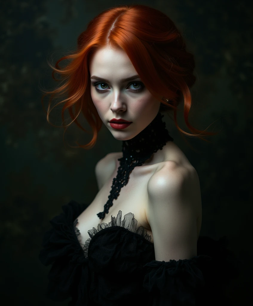 a close up of a woman sitting on a floor with a candle, gothic fantasy art, beautiful elegant demon queen, beautiful succubus, dark fantasy art, dark fantasy style art, gothic fantasy, fantasy dark art, in style of dark fantasy art, beautiful vampire queen, succubuedieval, gothic maiden, gothic art, gothic maiden of the dark, beautiful sorceress, a woman sitting on the floor, gothic fantasy art, dark fantasy art, succubuedieval, dark fantasy style art, in the style of dark fantasy art, dark fantasy horror art, fantasy woman, ((best quality)) , ((masterpiece)), (detailed), ((A VAMPIRE GIRL)), ((PERFECT FACE)), ((PERFECT BODY)), ((PERFECT HAND)), ((PERFECT EAR)), ( (PERFECT NOSE)), ((perfect mouth)), ((THIN)) ((RED HAIR)), ((HUGE FANS)), ((PERFECT BROWN EYES)), ((LOOK, SEDUCTIVE)) night