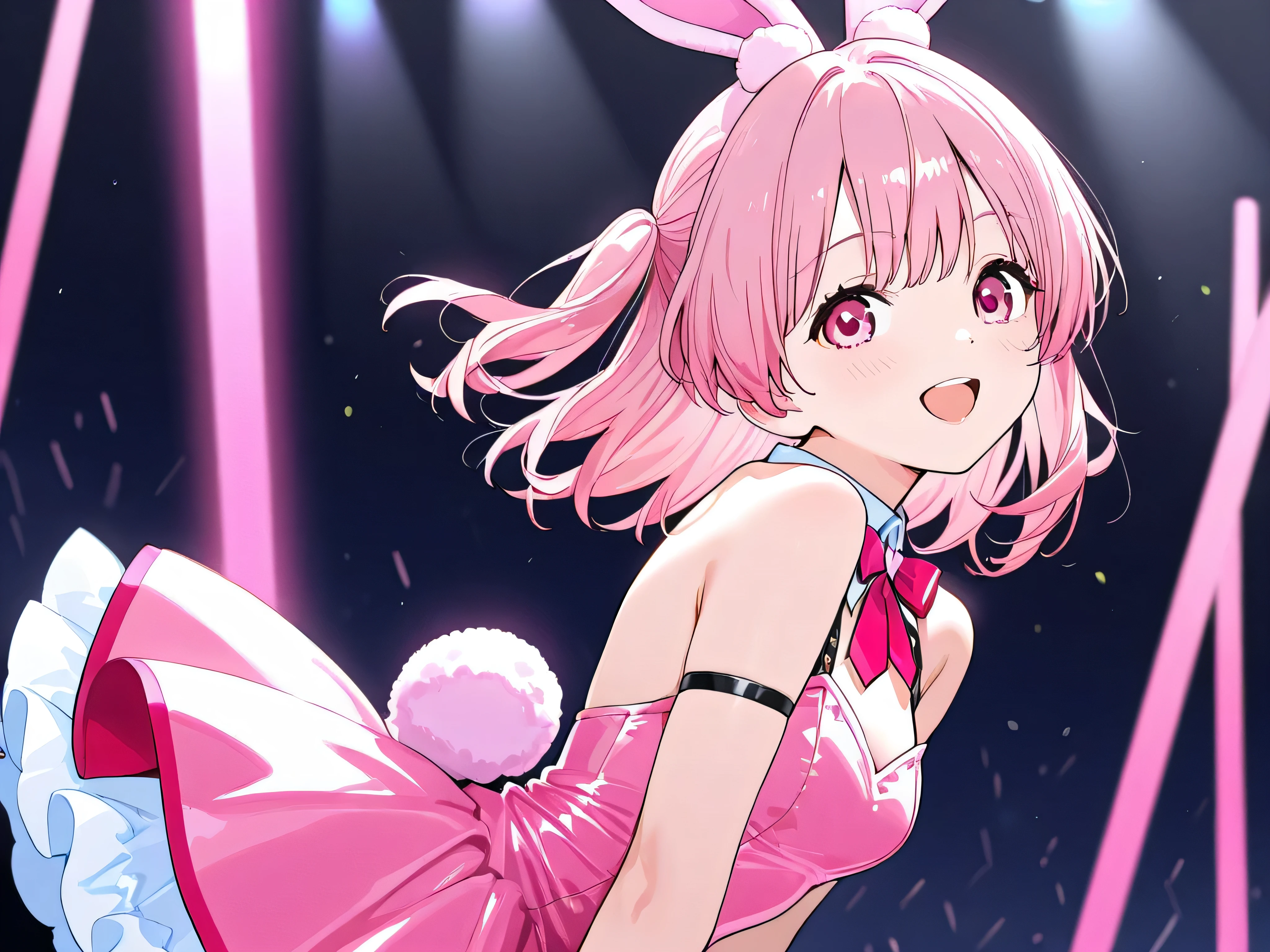 Anime girl in pink dress with bunny ears and pink hair - SeaArt AI