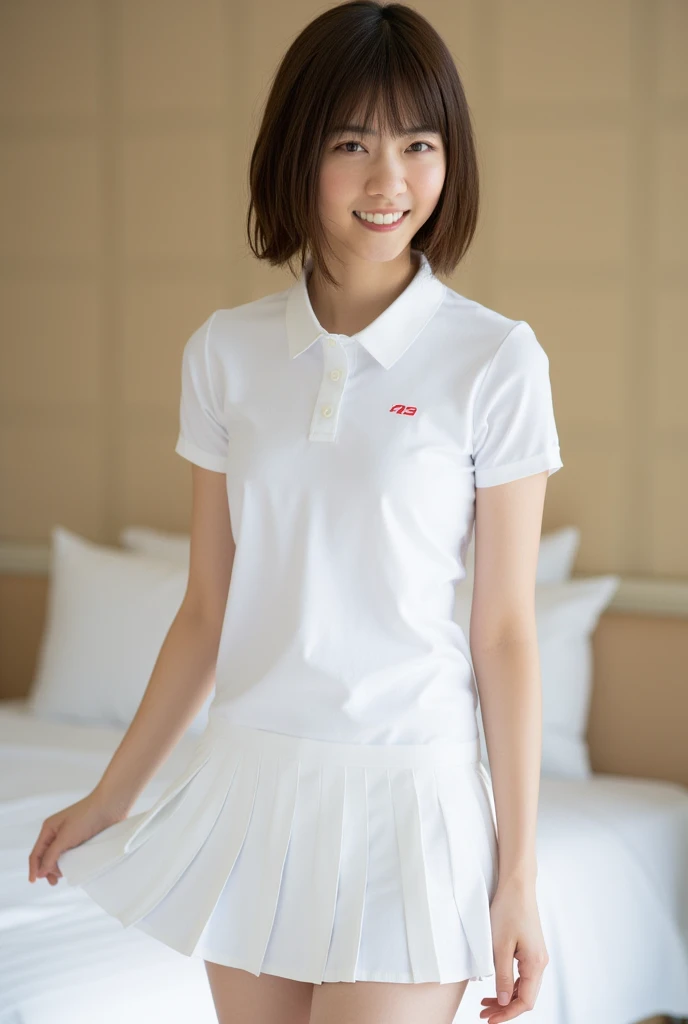 (8k, RAW Photos,highest quality, High resolution:1.1), (Super realistic:1.4),(Realistic, Realistic:1.3),Japanese beauty、Upper Body、Golf Team - smart golf shirts and trousers.