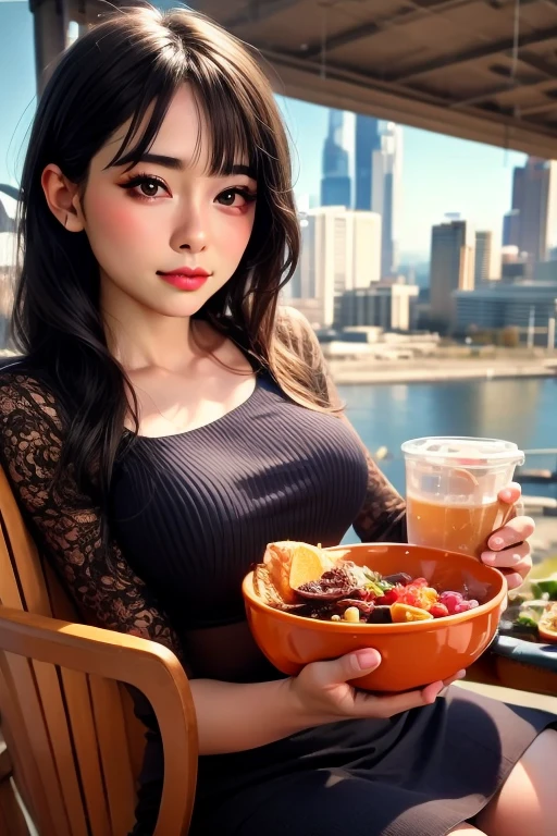 8K、RAW Photos、Highest quality、Super detailed、Super Resolution、Ultra HD、8K壁紙、Amazing details blazer uniform girl ((White blouse with formal collar, Red blazer,
Black plaid skirt, Red checkered ribbon on blouse)), Complete limbs, Full Finger,
(((((Starbucks)))))、(((((Cafe table with ocean view)))))((16 year old female student))、(((((Eat cake、Drink coffee、smile)))))、(((Heart Necklace、Gold bracelet)))
((((Emphasize cleavage))))
((((Full body photo、The whole body is visible、Full body portrait))))
