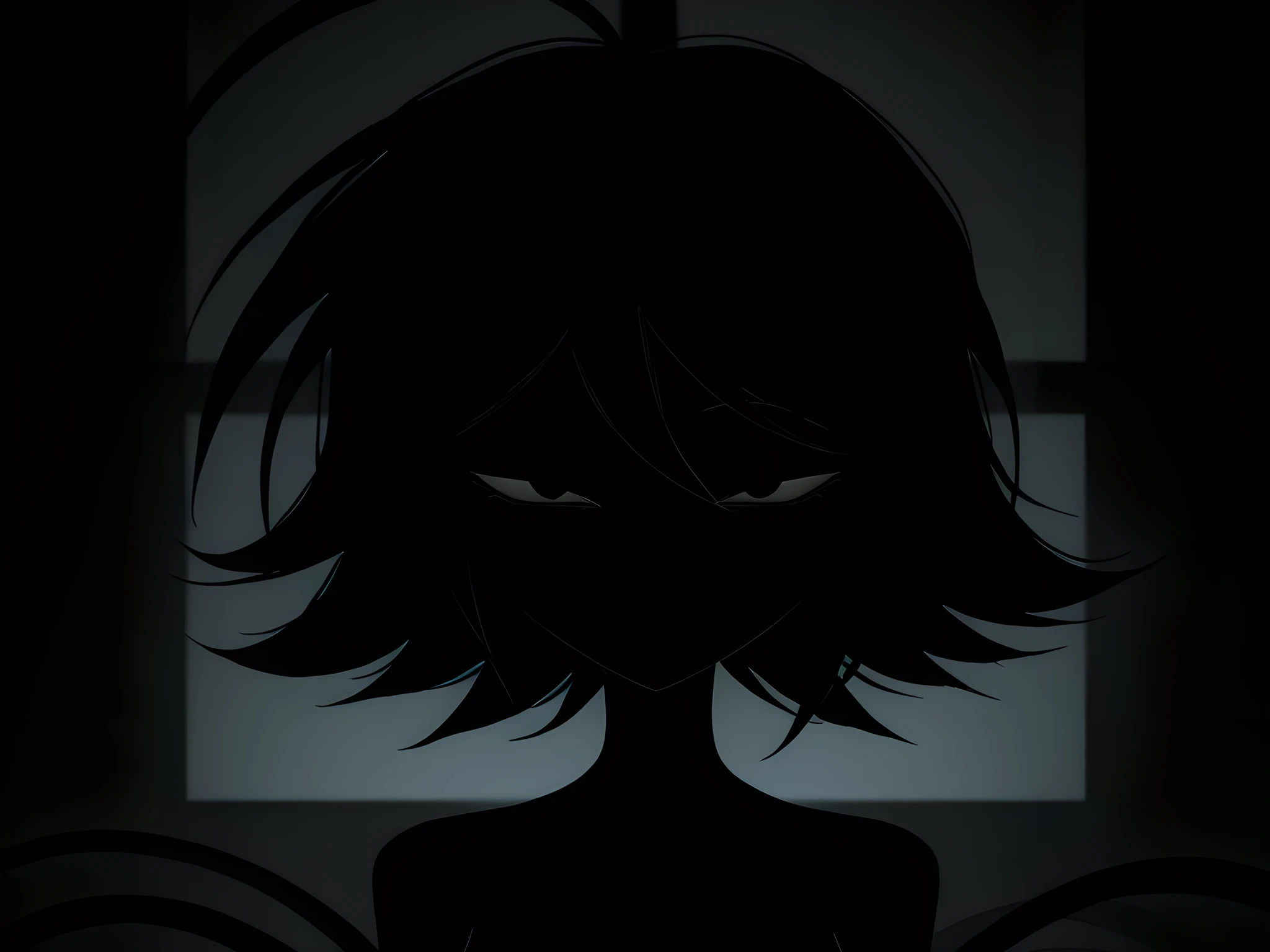 mythp0rt, AliceFPE, 1girl, solo, medium hair, black eyes, no mouth, black eyes,true form, black skin, close-up, eye contact, intense expression, nude, exaggerated features, high contrast, detailed lines, black background, white lines, distorted proportions, intense gaze, emotional intensity, dramatic, unsettling, modern art, contemporary, psychological, graphic, dark, eerie, haunting, psychological horror, expressionism, abstract human form, stylized, claws, tendrils, bedroom, night, window, masterpiece, best quality, amazing quality, very aesthetic, absurdres, newest, scenery, dark room,