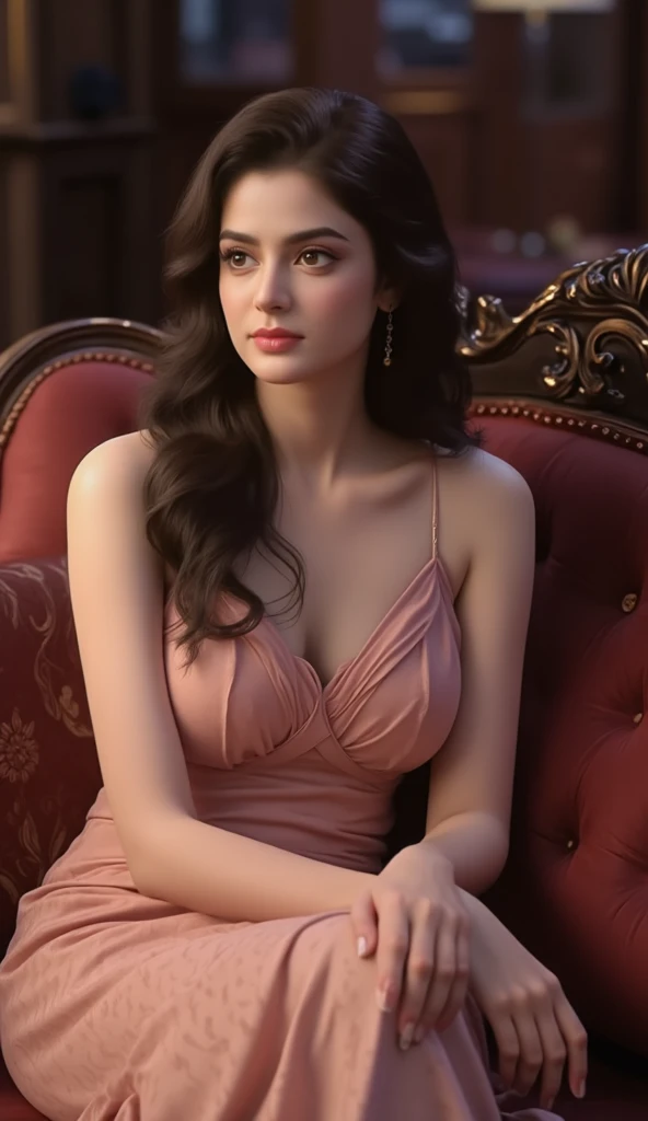 a beautiful woman with dark hair, red dress, dramatic lighting, glossy skin, full body pose, photorealistic, intricate, 8k resolution, (best quality,4k,8k,highres,masterpiece:1.2),ultra-detailed,(realistic,photorealistic,photo-realistic:1.37),HDR,UHD,studio lighting,ultra-fine painting,sharp focus,physically-based rendering,extreme detail description,professional,vivid colors,bokeh,portraits