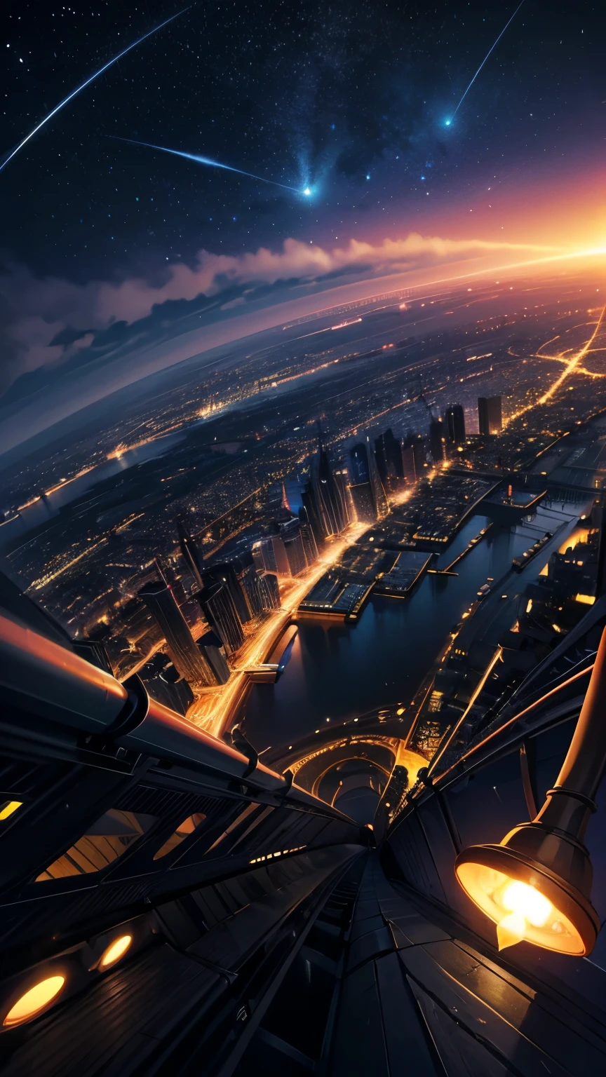 Beautiful night view of the city at night seen from the sky,Million dollar night view,Pale white backlight effect from below