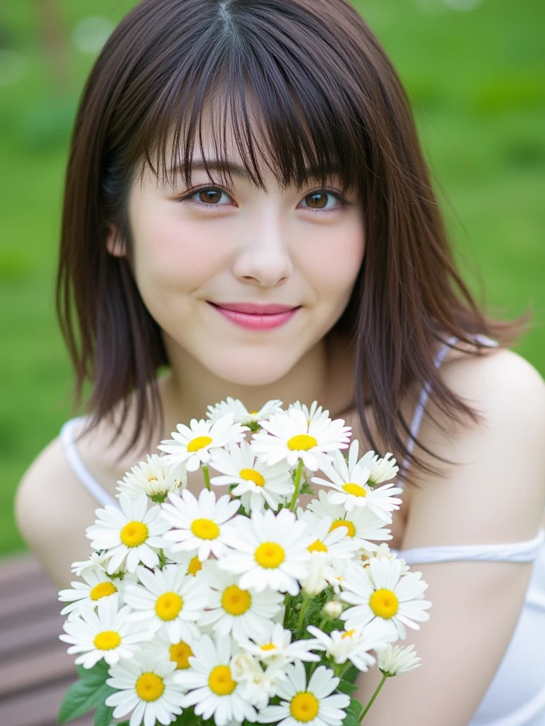 (squat)、(highest quality:1.5)、(Realistic:1.5)、(1 person:1.5)、(Very detailed)、(High resolution)、8k、(Wear a dark dress with lace)、(Small breasts)、Natural color lips、Cute Smile、20-year-old girl、(Beautiful and elaborate face)、(Perfect and beautiful face)、(Big eyes)、(Beautiful and elaborate face)、(Beautiful, balanced eyes)、Beautiful double eyelids、Perfect and beautiful face、Arched thin eyebrows、Cute pose、Slim face、(Slim figure)、Beautiful and thin nose、 Beautiful Skin、(Medium Bob Hair)、Natural Bangs、Fair skin、Front lighting、(Lighting the face)、Deep blue eyes、Slim waistline、(A hill full of colorful tuliplim and beautiful legs、Tulip Fields、