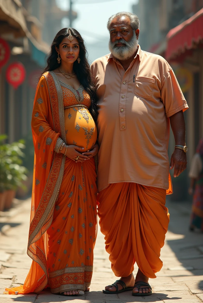 I want to create a family picture of a housewife who very sexy in saree with her husband Raju, whose physical features are mentioned below, he is shorter than his wife and their two children named Pratham and Sanket who are adopted and very handsome. I want this picture to look very sexy and hot, the setup should be of village and they are not rich so keep it desi. Saroj is milky white and she is super curvy and sexy.
Make it realistic and hot and sexy
The housewife is plump and chubby in a sexy way like tamanaah Bhatia.
1. Background and Family:
- Saroj is a 30-year-old young married woman living in Ballarpur, a town near Chandrapur, India, specifically in Saibaba ward.
- She has two adopted sons, Pratham and Sanket, who are protective of her.
- Her husband, Raju, is responsible and caring, though she desires a physically stronger partner but Raju is same height as Saroj and Raju is not strong, he is slim..
2. Physical Appearance:
- Saroj is 5'7" tall, very beautiful, with a curvy, plump body typical of Indian beauty her body resonates with the body of Tamanaah Bhatia, though she is curvy in plump and chubby way.
- She often wears sarees draped below her navel and perfectly around her waist and wears a different style of belly/waist chain around her waist.
- She has her belly navel pierced to look nice in sarees.
- She has long black hair, with her eye color being between brown and black.
- She has a beauty spot on her chin, which adds to her charm.
- Her figure is described as voluptuous, and she maintains it through working out and belly dancing.
3. Personality and Interests:
- Saroj is innocent but enjoys flirting when she receives attention, especially from men in her neighborhood who admire her saree style.
- She likes makeup, belly dancing, singing (with a beautiful voice), and elegant things.
- Saroj is innocent, beautiful, down-to-earth, optimistic, loving, romantic, and has a wild side.
- She has a