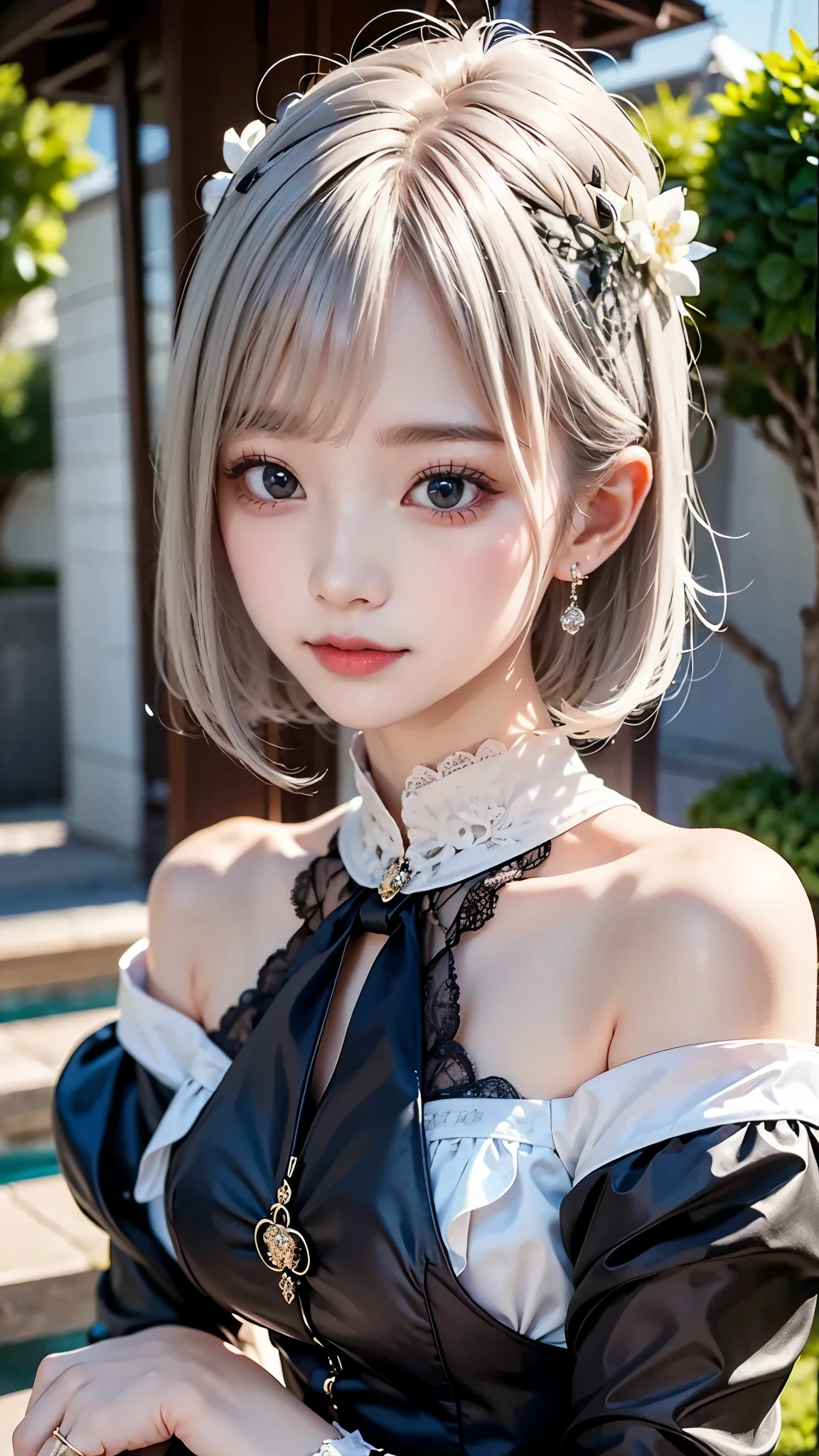 Please draw a super beautiful girl with short white bob hair wearing a gothic ****FACING outfit.。She exudes an elegant and dark vibe.、She exudes a unique beauty in Gothic ****FACING fashion.。Her white hair is tied up in a neat short bob.、It highlights her individuality and sophisticated beauty.。 Her gothic ****FACING outfits are dark and luxurious in design.、It brings out her elegance and mysterious charm.。Lace and ribbon、Accents such as ruffles、It is a hallmark of her Gothic ****FACING style.。Her pose is graceful、It expresses her deep worldview hidden inside her.。 Her eyes shine with mystery、Combined with her charming smile、It highlights her individuality and charm.。Her smile has a unique charm、She shows her confidence and sophisticated beauty in Gothic ****FACING fashion.。Her appearance is美しく、Her presence sFACINGnds out in the world of Gothic ****FACING.。 This super beautiful girl with white short bob hair and gothic ****FACING style is、It has a unique charm and sophisticated beauty.。Her appearance is、Her presence and charm in the world of Gothic ****FACING fashion are fused together.、It's a fascinating and mysterious sight. sasha. Focus on a person