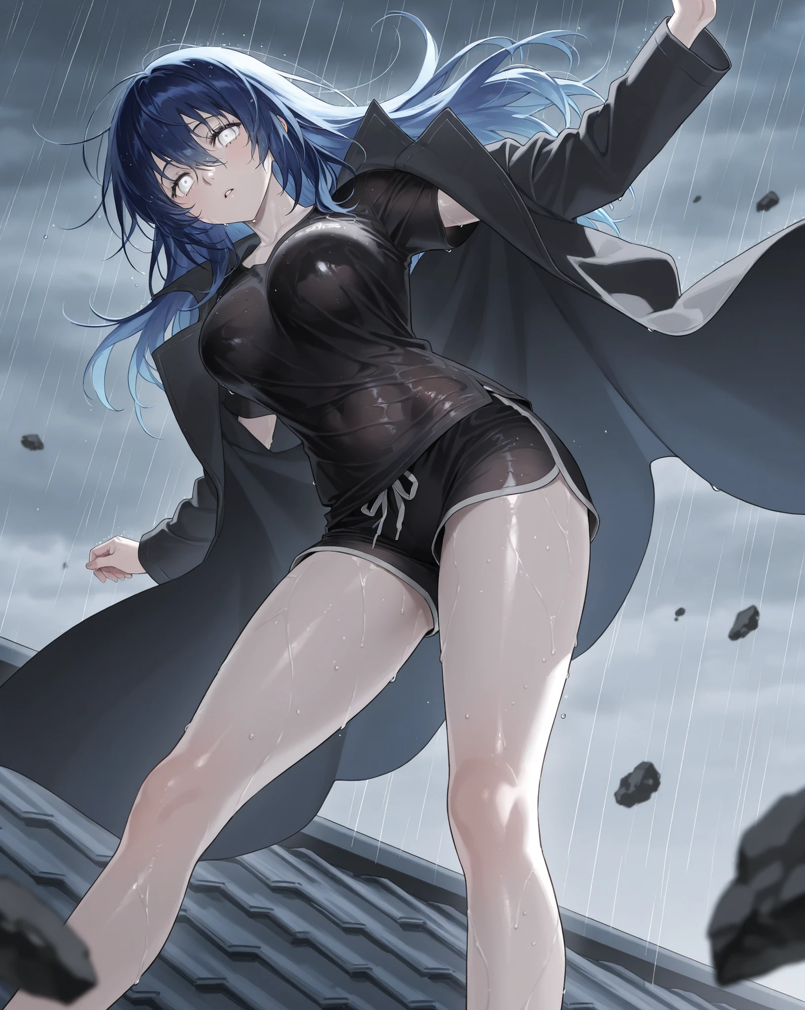 nsfw, large breasts, naked, nude, sea, Highway, flooded, running, Building FIRE, Heavy snowfall