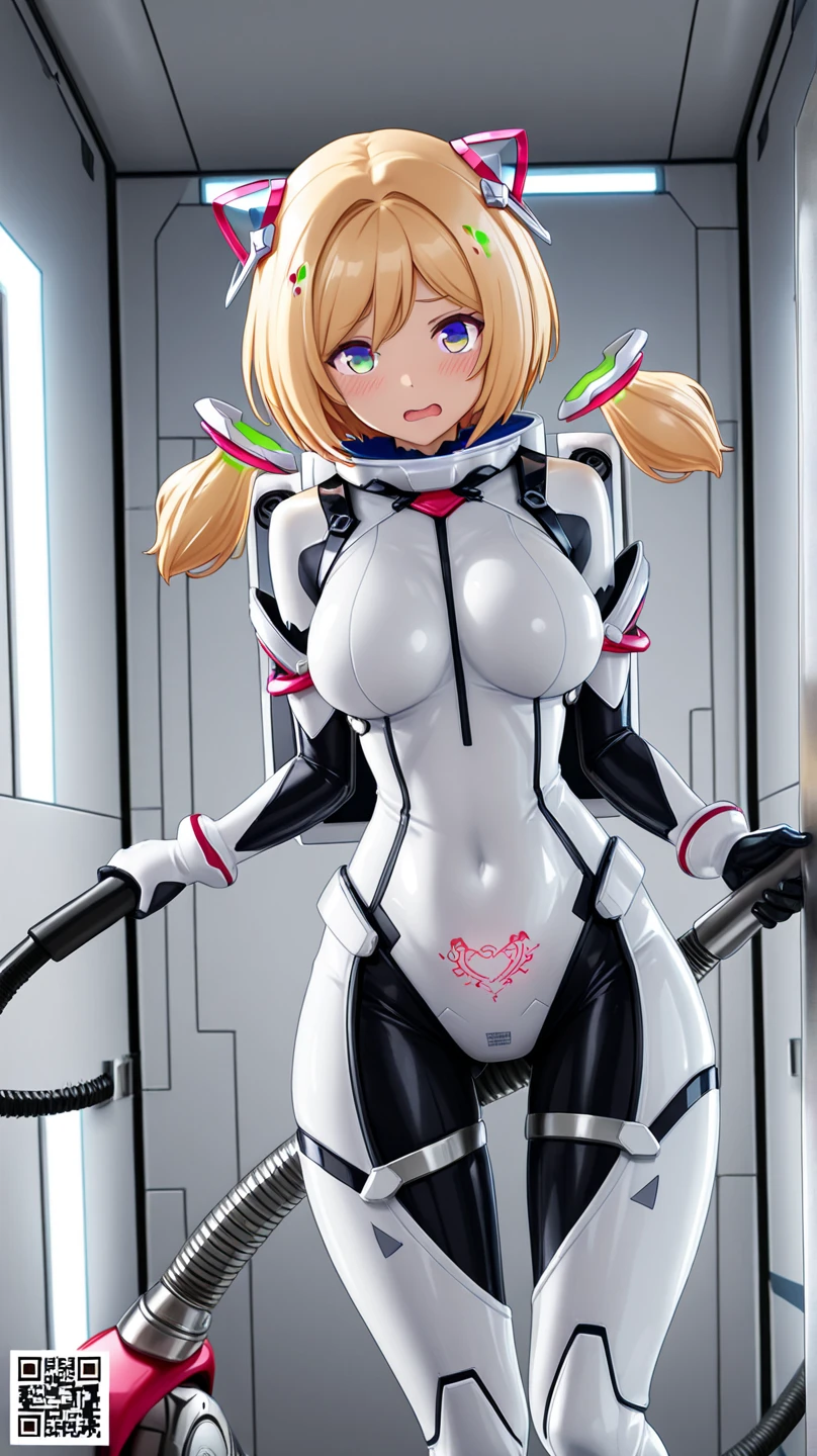 A sexy robot femboy in high heels, robot skin, penis