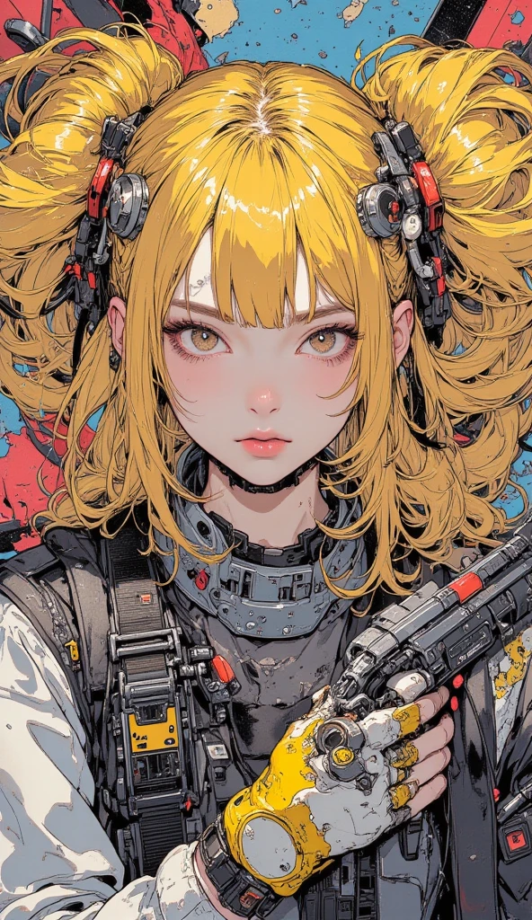 ((best qualityer)), ((Masterpiece artwork)), ((realisitic)) and ultra-detailed photograph of a 1nerd girl with gothic and neon colors. She has large ((hair blonde)), use a (top tech-wear) and a (black thong, red pattern:1.2) , ((handsome and aesthetic)), sexly, under-breasts, Panas