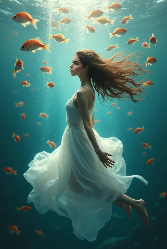 Beautiful girl swimming Indian fish angle dangerous
