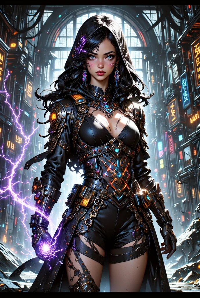 cyberpunk woman with metal armor made of meahophontron of colorful ral-glydch <lora:ral-glydch-sd15:0.78>