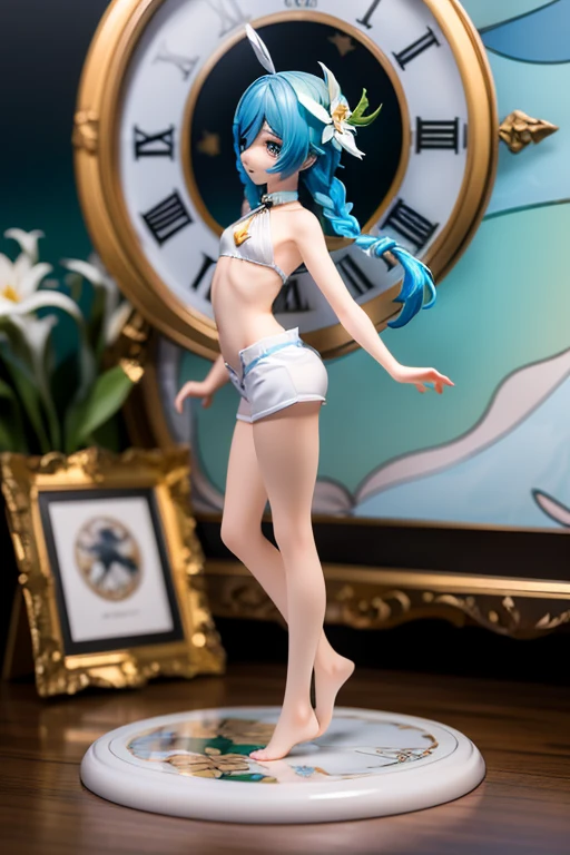 Solo front full body portrait Three-headed character kawaii girl a smile Blue-haired blue dragon wings blue dragon horn blue dragon tail Bikini with blue