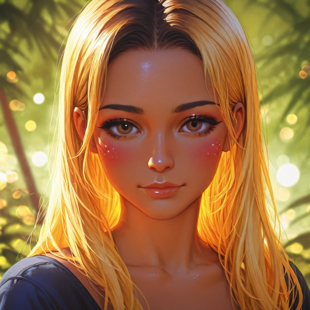 jungle girl, leopard print bikini, jungle background, dark skin, blonde hair, athletic build, sexy, tan skin, --auto --s2