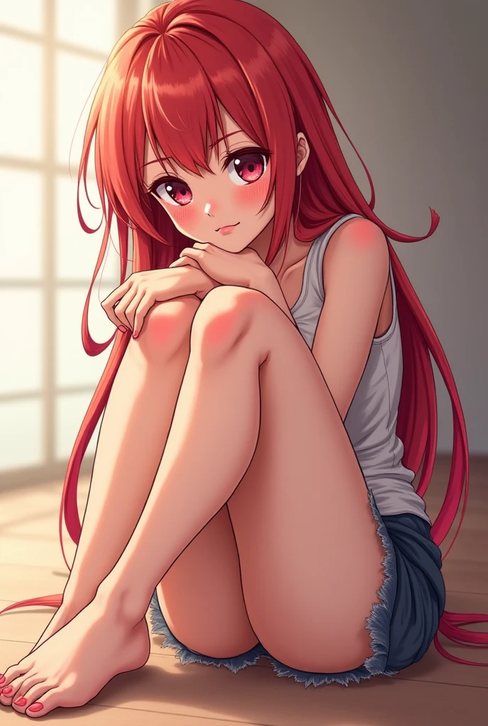 Anime Girl Asuka Lanlgey, feet up, shoe on mouth, dick in pussy