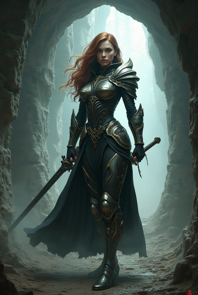 alicia witt with a sword standing in a field, abaddon and magali villeneuve, elden ring art, elden ring cinematic lighting, elspeth knight errant, by Christophe Vacher, epic fantasy card game art, by Magali Villeneuve, magic the gathering art style, magic : the gathering art, fantasy paladin woman