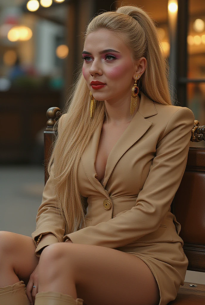 (Best quality, high resolution, masterpiece: 1.3), a beautiful malay woman in hijab, breasts, slim figure, sweatshirt, beautifully presented details in the street and facial and skin texture, detailed eyes, double eyelids, big eyeschest visible, shirt openfeatures), HDR, 8k resolution, nice fingers, firm skin, 30 years old, holding a luxurious handbag, wearing Floral golden Silk Tight Malay Gamis Pastel Close Up Tight Hijab, red lips, standing, Medium Shot Body, Beautiful Shy Smile, Wearing High Heels, In Lux, wearing deep_v-neck_dress, photorealistic