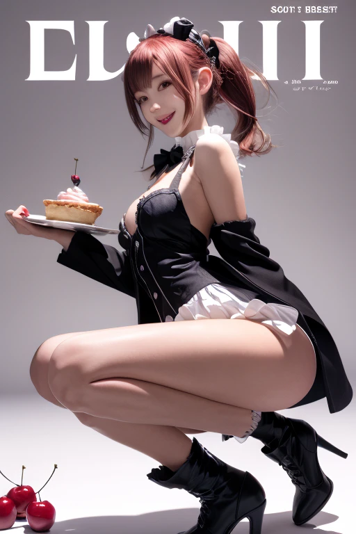 (dynamic angle:1.3, front view:1.1, breast focus:1.3, from above:1.1), (dynamic posing:1.2, sexy posing:1.2), (seductive smiling:1.3), ((looking at cake,Taking a cake out of the golden oven, worried about the outcome:1.2)),highest quality、(real、photorealistic:1.4),(ultra high resolution, 8K RAW photo, clear focus), best qualtiy, natural lighting, field depth, (Bright pupils, detailed beautiful eyes, high detailed face), Red lip, (tight focus:1.2), a girl 22yo old, Wearing a pastry chef uniform:1.3 , Thicc, thin breast, long hair, blue eyes,garter stocking, cleavage:1.2, midriff, black shorts, black thighhighs, thigh strap, pretty girl, (highly detailed beautiful face and eyes,firm breasts),real skin,((black,hair,long pony tail hair)),thin pubic hair,cute,lovely, detailed eyes,(double breasted:1.0,under bust:1.0),(with sparkling eyes and a contagious smile),open mouth, Looking at Viewer,A scene of cooking in the kitchen,looking at the golden oven
